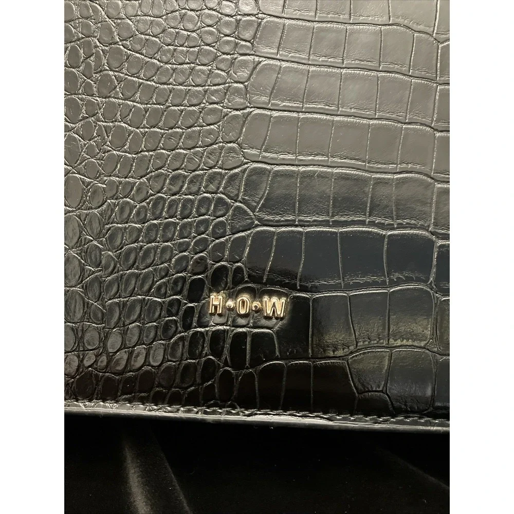 HOUSE OF WANT Newbie Satchel Bag Black Gold Hardware Croc Vegan Leather Purse
